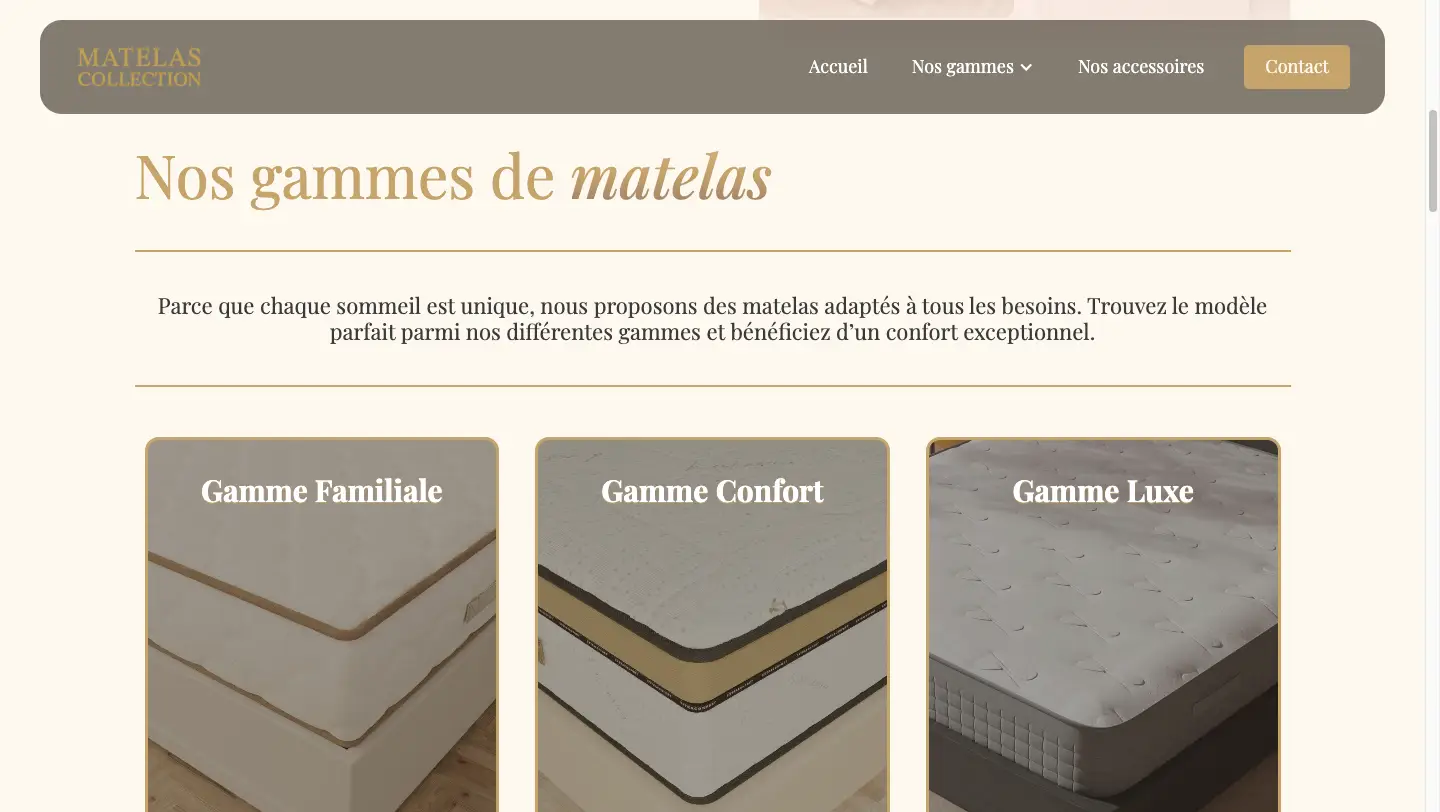 Matelas Collection – page d'accueil du site