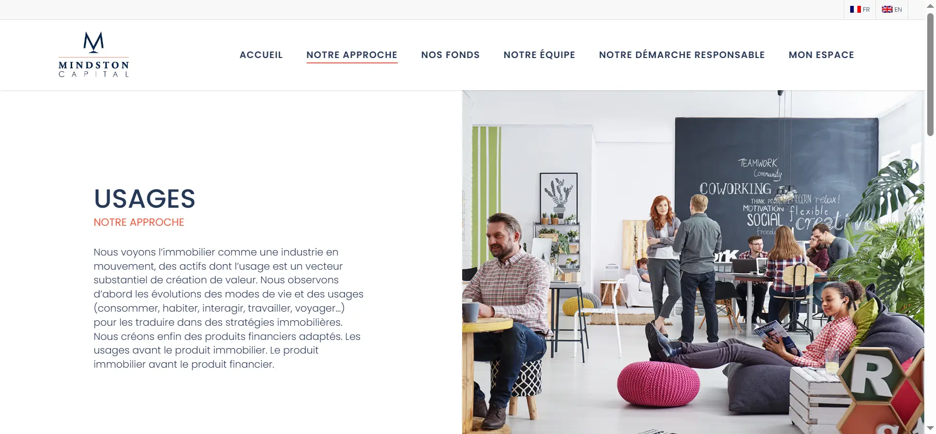 Mindston Capital – page d'accueil du site